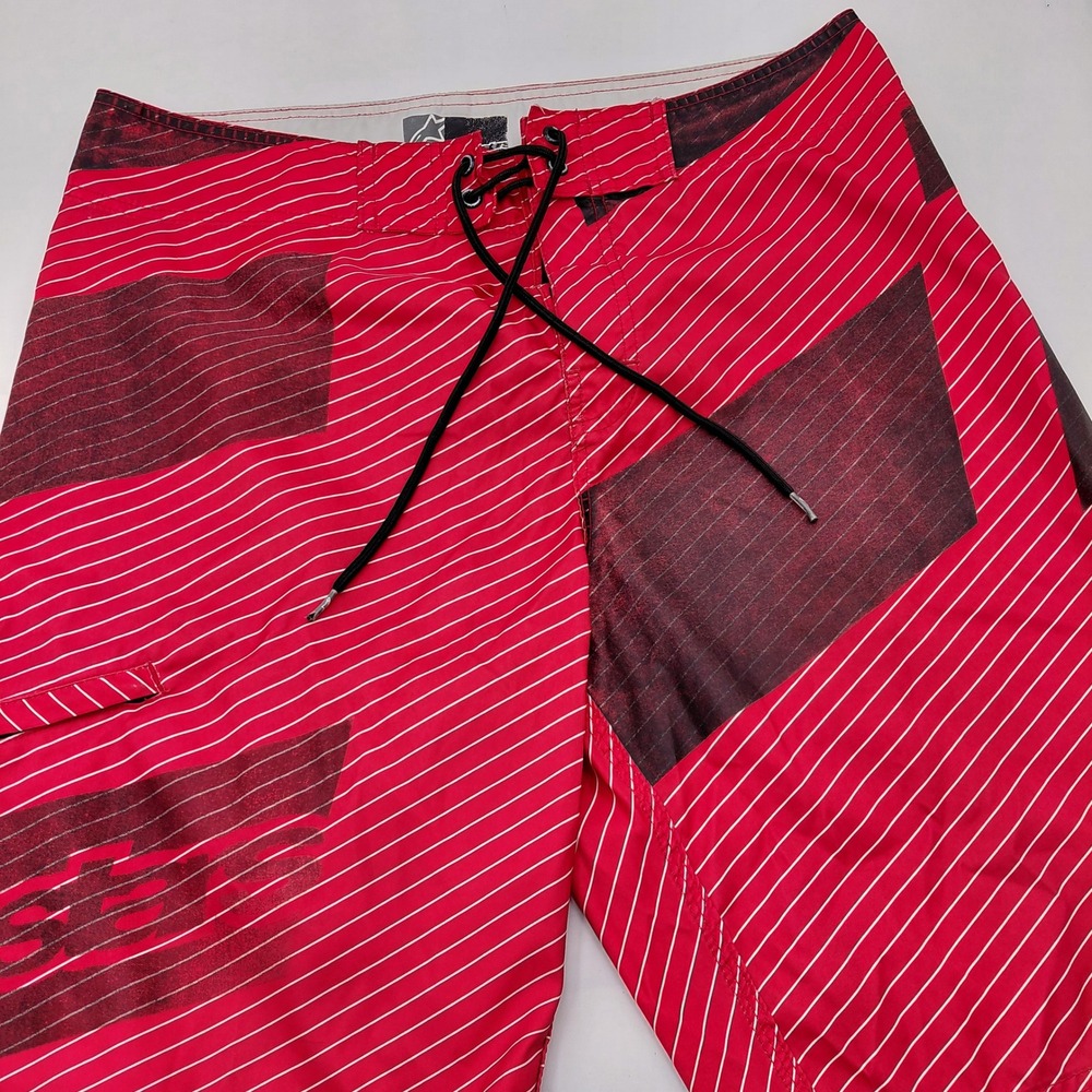 Alpinestars Mens 36 Board Shorts Red Pinstripe Graphic Swim Trunks Surf